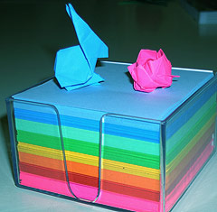 Mini origami Kawasaki Rose and Rabbit<br>made from memo paper